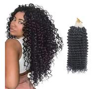 FUIBEJAE Micro lien Extensions de cheveux Cheveux humains, Kinky Curly Micro Perle Cheveux Humains Naturel Noir Remy Cheveux Micro Boucle Anneau Extensions de Cheveux, 100G 100 Brins,16inch