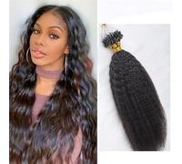 FUIBEJAE Micro liens cheveux humains pour les femmes, noir Kinky droit Micro perle Extensions de cheveux Cheveux humains Micro boucle Anneau Extensions de cheveux humains, 100G 100 brins,16inch