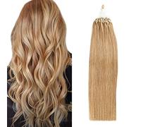 FUIBEJAE Micro Link Extensions De Cheveux Humains Brun Clair Micro Perle Extension De Cheveux Real Remy Hair Silky Straight Micro Loop Hair Suitable for Cosplay, 50G 100 Brins,16inch(40cm)