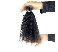 FUIBEJAE Micro Link Extensions de cheveux humains Fish Line Micro Bead Real Human Hair Extension Afro Curls Micro Loop Ring Extensions de cheveux pour femmes, 100G 100 brins,16inch