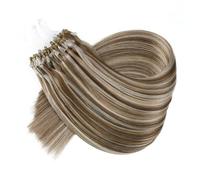 FUIBEJAE Micro Link Extensions de cheveux humains Fish Line Micro Bead Real Human Hair Extension Piano Color Straight Micro Loop Ring Extensions de cheveux, 100G 100 brins,18inch