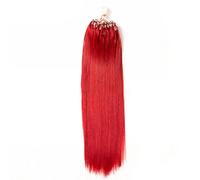 FUIBEJAE Micro Link Extensions De Cheveux Humains Fish Line Micro Bead Real Human Hair Extension Rouge Droit Micro Loop Ring Extensions De Cheveux Pour Femmes, 100G 100 Brins,14inch