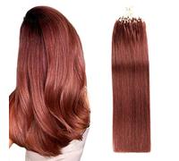 FUIBEJAE Micro Link Extensions de cheveux humains rouge brun Kinky droit Micro boucle anneau Extensions Micro perle Real Remy Extension de cheveux pour femmes, 50G 100 brins,20inch(50cm)