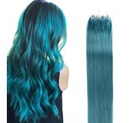 FUIBEJAE Micro Link Extensions de cheveux humains rouge Kinky droit Micro Loop Ring Extensions de cheveux Micro Bead Real Remy Extension de cheveux pour femmes, 50G 100 brins,Bleu,22inch