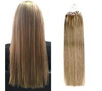 FUIBEJAE Micro Link Ring Extensions de cheveux humains Blonde Highlight Silky Straight Micro Loop Real Remy Hair Extensions pour femmes 50G 100 brins,16inch(40cm)