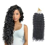 FUIBEJAE Micro Links Véritables Extensions de Cheveux Humains,Couleur Noir Naturelle Real Remy Kinky Curly Micro Loop Ring Extensions de Cheveux pour Femmes,50G 100 Brins,24inch