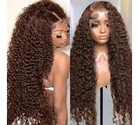 FUIBEJAE Perruques avant en dentelle 13X4 HD brunes au chocolat à vagues profondes, cheveux humains, densité 150%, perruque brésilienne vierge ondulée et humide, vague ananas pour femmes,30INCH