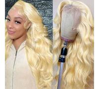 FUIBEJAE Perruques frontales en dentelle bouclée ondulée lâche 13X4 HD blondes en cheveux humains, densité 150%, perruque brésilienne vierge ondulée humide, pour femmes noires, #613,22inch