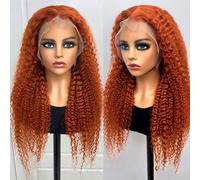 FUIBEJAE Perruques frontales en dentelle bouclées 13X4 HD Wave en cheveux humains, densité 150%, perruque brésilienne vierge ondulée humide Pineapple Wave pour femmes noires, couleur gingembre,12inch