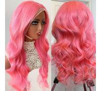 FUIBEJAE Perruques humaines, perruques 13x4 HD Body Wave Bouclées, perruques en dentelle ondulée et mouillée brésilienne à densité 150% pour femmes noires, rose,14inch