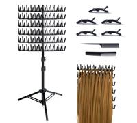 FUIBEJAE Porte-cheveux de tressage Porte-tresse à deux côtés 144 chevilles hauteur Étagère d'extension de cheveux en métal Outil de coiffure réglable en hauteur pour salon de coiffure, noir