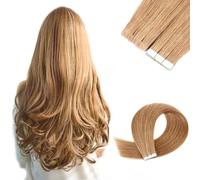 FUIBEJAE Ruban adhésif dans les extensions de cheveux humains 16 pouces Silky Straight Human Hair Extensions Ruban adhésif dans le ruban adhésif de cheveux humains Remy pour les femmes 20 pcs,#27