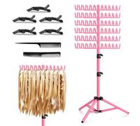 FUIBEJAE Tressage Cheveux Rack Deux Face Tresse Rack 144 Pegs Extension de Cheveux Rack Réglable en hauteur Outil de coiffure pour salon de coiffure à domicile Voyager, Rose
