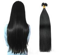 FUIBEJAE U-Tip Extensions de cheveux humains 16 pouces Kératine brune Pointe d'ongle Extension de cheveux No Trace Silky Straight Brazilian Remy Hair pour les femmes, 40G100 brins,#1 black