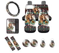 FUIBENG Lot de 12 housses de siège de voiture motif cheval du sud-ouest + housse de volant, porte-clés pour homme et femme, ajustement universel pour intérieur automobile