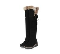 FUIPOT Bottes à Talons Hauts et Bas, Bout Rond avec Lacets, Bordure en Velours, Bottes au-Dessus du Genou, Doublure en Polaire Chaude, Chaussures d'hiver, Bottes Chaudes,Noir,38 EU
