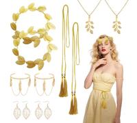 FUIPVGI 10 Pièces Déesse Grecque Costume, Couronne Laurier Deguisement Romain, Couronne Laurier Dorée Serre Tete Couronne de Laurier Déguisement Femme Fille Or, Deguisement Deesse Grecque Femme