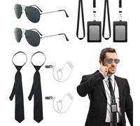 FUIPVGI 10 Pièces Ensemble D'accessoires D'agent, Ensemble de Costume de Chauffeur D'Agent de Sécurité, avec Lunettes de Soleil, Cravate, Porte Carte, Tube D'écouteur, pour Carnaval, Halloween (Noir)