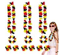 FUIPVGI 12 Pièces Collier Hawaien Fleurs, Fleurs Coloré Colliers, Inclure 6 Bracelets 3 Bandeaux et 3 Colliers, Multicolore Décoration, pour Thème de Fête, Fan de Sport (Noir, Rouge, Or)