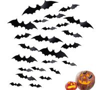 FUIPVGI 128 Pièces Deco Halloween Chauve Souris 3D, 4 tailles, Autocollants Chauve Souris Chauve Souris Suspendu, Réaliste Décoration Horreur Chauve Souris Stickers Muraux pour fêtes Halloween (Noir)