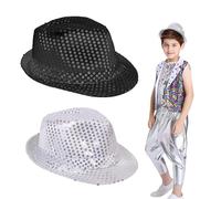 FUIPVGI 2 Chapeaux Disco à Paillettes - Fedora à Paillettes pour Soirée - Chapeau Hip-Hop pour Déguisement - Accessoire Brillant pour Cowboy et Mardi Gras (Taille Unique, 2 Pièces)