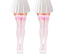FUIPVGI 2 Paires Chaussettes Hautes Femme avec Nœud Papillon, Chaussettes Hautes Montantes Femme, Bas Autofixant Femme, Chaussettes de Genoux Longues pour Filles et Femmes, Taille unique (Blanc)