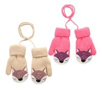 FUIPVGI 2 Paires Moufles Bébé Mitaines Tricoté Chaud Douce, Cartoon Mignon Gloves avec Corde Epais Chaud Mitaines avec Doublure Polaire Thermique pour Enfants Garçons Filles 0-3 Ans (Kaki, Rose foncé)