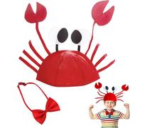 FUIPVGI 2 Pièce Ensemble de Costume de Crabe Comprenant un Nœud Papillon Rouge et un Chapeau de Crabe Réglable, des Chapeaux Fantaisie pour Carnaval Cosplay Noël Halloween (Rouge)