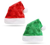 FUIPVGI 2 Pièces Bonnet de Noel Chapeau de Père Noël Rouge et Vert,Chapeaux de Noël de Luxe en Peluche Chapeau de Père Noël pour Décorations de Noël et Fournitures pour Fêtes de Fin d'année(2 Pièces)