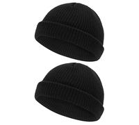 FUIPVGI 2 Pièces Bonnet de Trawler Watch Cap Chapeau, Brimless Beanie Hat Hiver, Fisherman Beanie, Rétro Marin Casquette, Crâne à Revers Bonnet de Pêcheur, Casquette de Baseball Unisex (Noir)
