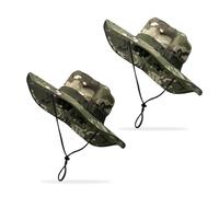 FUIPVGI 2 Pièces Camo Casquette, Tactique Armée Militaire Boonie Chapeau, Chapeau de Soleil à Large Bord Extérieur, d’armée de Combat Jungle Casquette, Pliable, pour Pêche,Chasse,Camping (Vert)