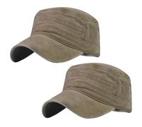 FUIPVGI 2 Pièces Casquettes Militaires en Coton lavé Casquette Militaire Homme Femme, Casquette Homme Vintage Réglable, Capuchon Plat avec Visière, Respirante, Printemps Été (Kaki)