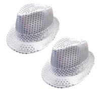FUIPVGI 2 Pièces Chapeau à Paillettes, Chapeau de Danse Jazz élégant de Fête de Clown, Accessoires de Costume à Paillettes Disco, JGA Fête à Thème (Argent)