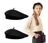 FUIPVGI 2 Pièces Chapeau Béret Français Béret en Laine pour Adulte Femme Gavroche Artiste Moderne Peintre Chapeau, Basque Adulte Thème Déguisement, Taille Unique (Noir)