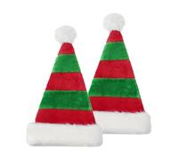 FUIPVGI 2 Pièces Chapeau de Noël,Bonnet de Noel de Luxe en Peluche Chapeau de Noël pour Adultes Unisexe,Bandeau de Noël Rouge et Vert Rayé pour les Fêtes de Fin d'année(2 Pièces)