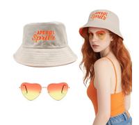 FUIPVGI 2 Pièces chapeau de pêcheur + lunettes orange en forme de cœur, set d'accessoires de costume Aperol Spritz, chapeau de pêcheur brodé, pour les costumes de carnaval fête(Orange)