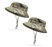 FUIPVGI 2 Pièces Chapeau de Soleil Enfants Homme Femme, Camo Round Chapeau Pêcheur Chapeaux de Randonnée, Anti UV Tactique Boonie Chapeau pour Pêche Chasse Camping, 56cm (Camouflage)