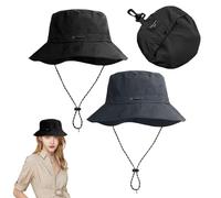 FUIPVGI 2 Pièces Chapeau de Soleil pour Les Hommes et Les Femmes, Chapeau Seau,Chapeau Imperméable,Chapeau Portable et Stockable avec Cordon Réglable pour Le Camping Le Jardinage Pêche(Noir Gris)