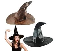 FUIPVGI 2 Pièces Chapeau Sorcière Grand Chapeau de Sorcière à Large Bord, Chapeaux Pointus, Pliable Magicien Chapeau, pour Une Fête Costumée, Halloween, Les anniversaires (Noir, Marron)