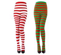 FUIPVGI 2 Pièces Collant Opaque Femme, Collant Halloween Femme, De Bas Longs pour Halloween, Collants de Noël Rayés, Collants de Déguisement d'elfe, pour Fêtes (3 Couleurs, Taille Unique)