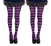 FUIPVGI 2 Pièces Collant Rayures, Collants pour Déguisements Femme, Chaussettes Rayées, Bas Hauts, Collants Rayés Opaques, pour Fêtes, Spectacles, Danses, Halloween, Cosplay (Violet, Noir)