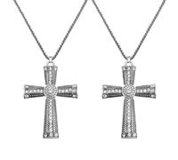 FUIPVGI 2 Pièces Collier avec Crucifix pour Adulte, Collier Croix, Party Fashion Unisex Kreuzkette für Kostüme, Accessoires pour déguisement, Carnaval, Halloween, Taille Unique (Argent)
