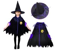 FUIPVGI 2 Pièces Costume de Sorcière Halloween pour Enfant,Chapeau Sorciere,Déguisement Sorcier Enfant,Cape de Sorcière avec Ensemble de Chapeau,Pour Les Garçons Filles Cosplay Party(2 PCS)