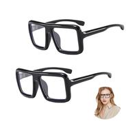 FUIPVGI 2 Pièces Lunettes en Corne, Monture Carrée Épaisse, Verres Transparents, Rétro Nerd Lunettes de Détective pour Carnaval, Déguisement, Soirée à Thème Accessoire, Cosplay (Noir)