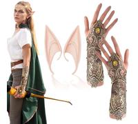 FUIPVGI 2 Pièces Oreilles D'Elfes, Renaissance Elfe Costume Accessoires, Costume d'elfe Gants, Lutin Oreilles Pointues, Elfe Oreille Costume, pour Halloween, Noël, Mariage (Beige-Marron)