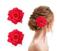 FUIPVGI 2 Pièces Pince Cheveux Fleur, Roses Rouges Épingles Cheveux Broche Fleur Accessoires, Fasciner Barrette Chapeaux Floral pour Carnaval Mariage Danseuse De Flamenco Femmes et Filles (Rouge)