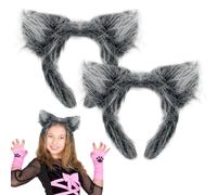 FUIPVGI 2 Pièces Serre Tete Oreilles Loup Poils Bandeau Oreille de Loup Oreille pour Hommes Femmes Anime Cosplay Costume Accessoire de Costume Halloween Noël Fête (Gris foncé)