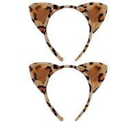 FUIPVGI 2 Pièces Serre-Têtes en Imprimé Léopard, Bandeau Oreilles de Léopard, Déguisement Léopard avec Oreilles de Guépard, Bandeau Oreilles de Chat pour Carnaval, Cosplay, Fête de Noël (Marron)