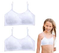 FUIPVGI 2 Pieces Soutiens-gorge Fille, Brassiere Fille Coton, Soutien Gorge Ado, Réglable Brassières Soutiens-Gorge de Sport, Soutien-Gorge d'entraînement Fille, pour 10 à 16 Ans (Blanc,Taille unique)