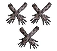 FUIPVGI 3 Paires de Gants Longs en Dentelle, Gants Longs Noirs Longueur Coude, Gants en Dentelle Florale, Manches Longues Fantaisie pour Dames d'Opéra pour Soirée, Fête d'Halloween (Noir)